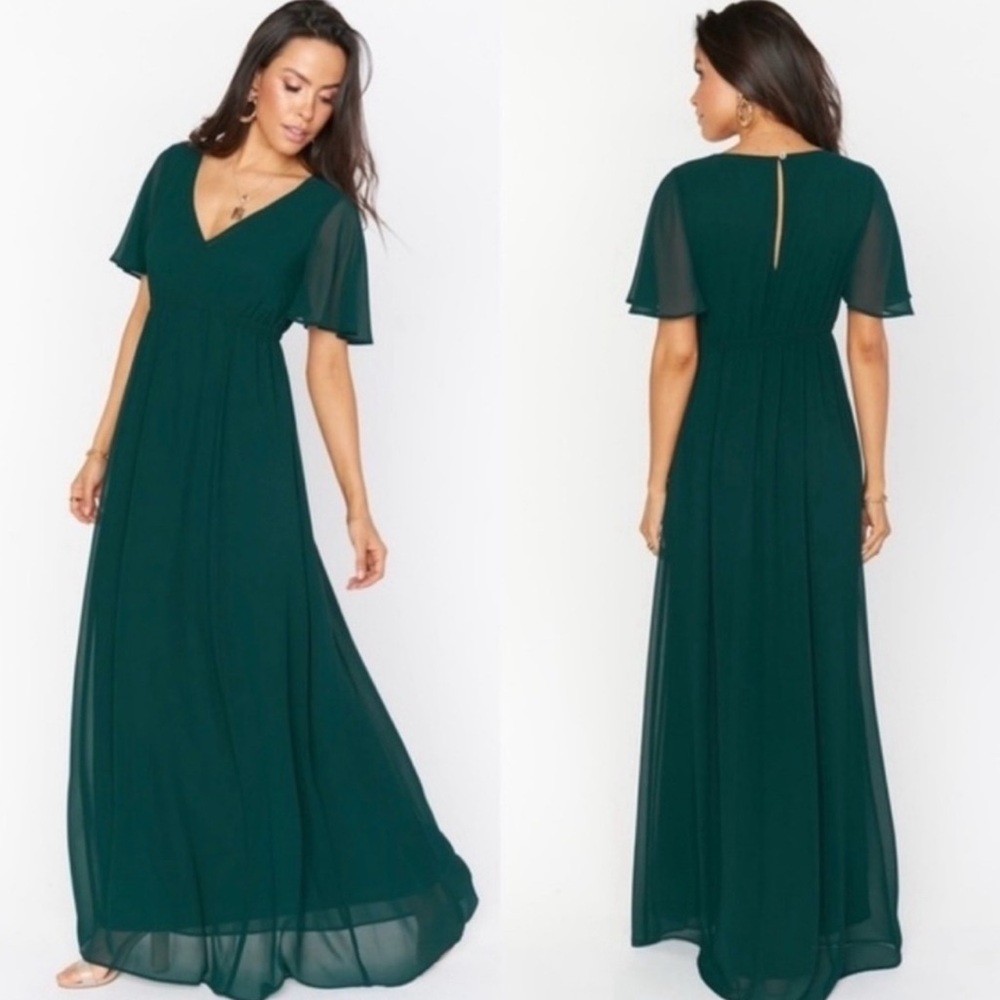 SHOW ME YOUR MUMU - Emily Empire Maxi Dress in Emerald Chiffon